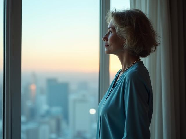 Woman looking ahead with determination, symbolizing financial planning after significant life changes.